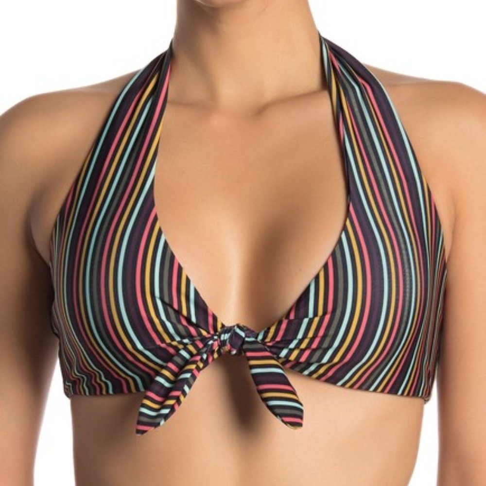 NWOT Free Press Striped Knotted Halter Bikini Top